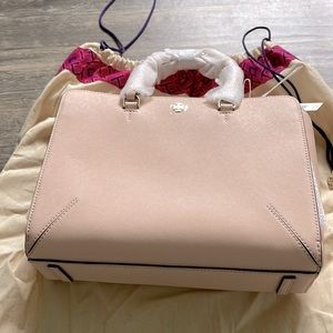 Brand New Tori Burch small zip tote. Pale/apricot color